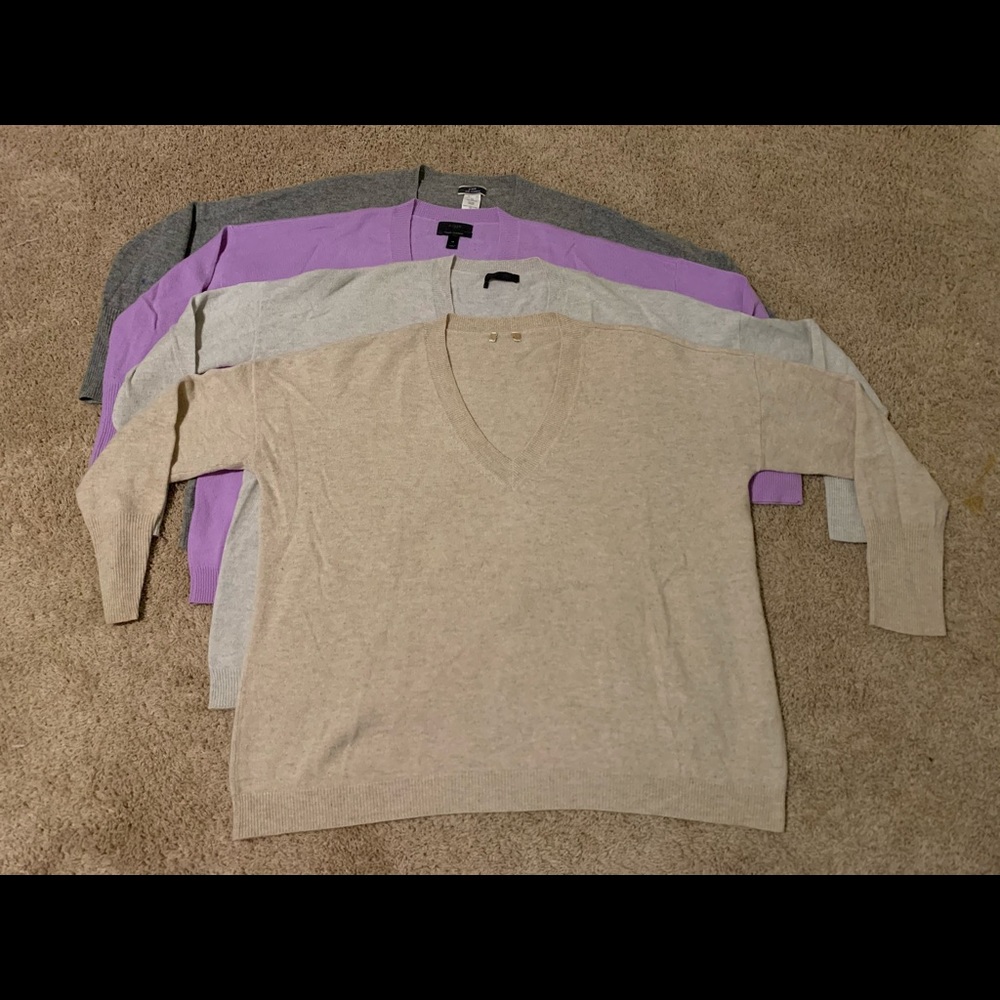 4 j.crew 100% cashmere v neck boyfriend sweaters